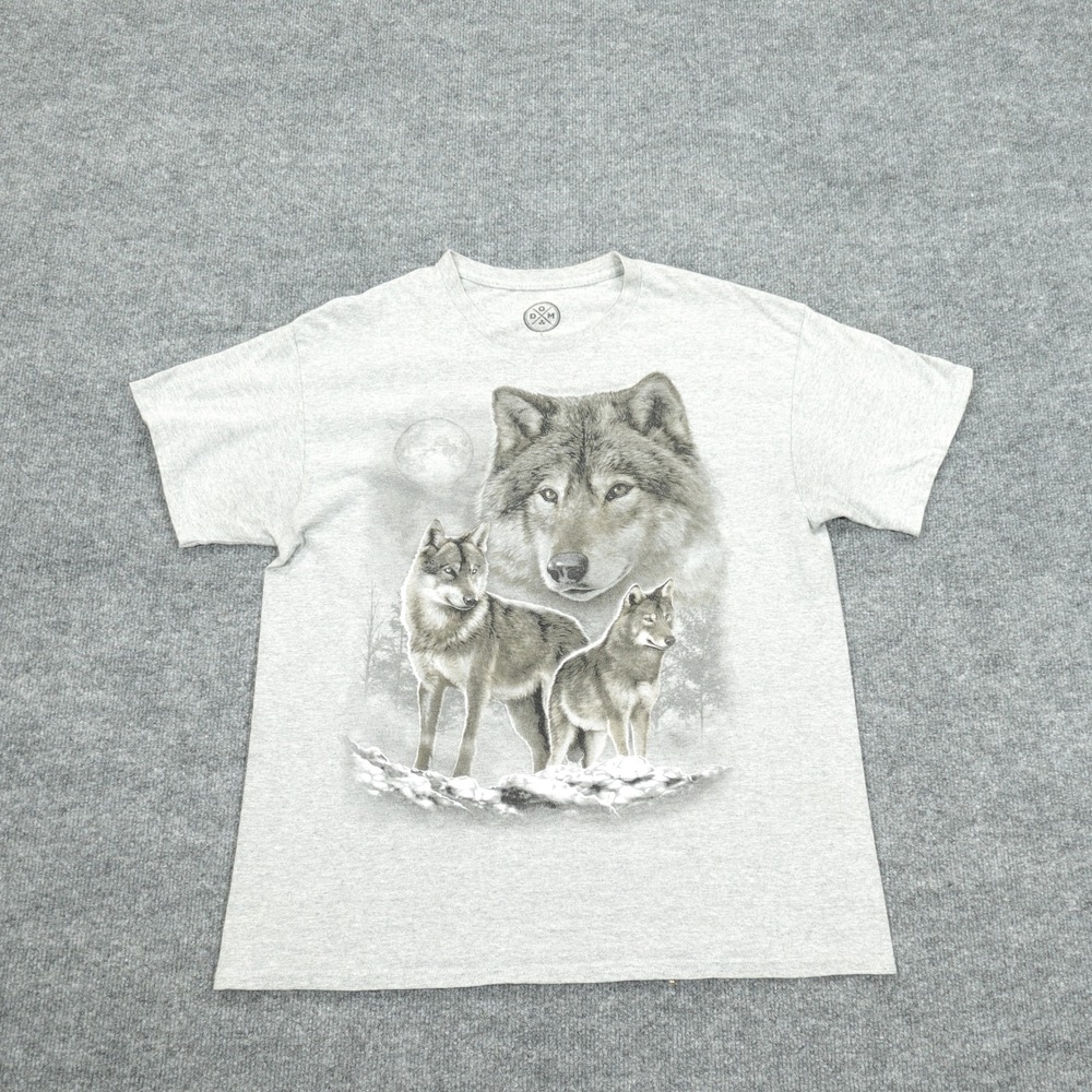 DOM‎ Shirt Mens Large Grey Triple Wolf Moon Graphic Nature Wildlife Tee